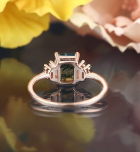 <b>Emerald</b> Cut Moss Agate Bridal <b>Ring</b> in <b>Silver</b> Classic Luxury Engagement <b>Ring</b> Vintage Wedding & Party Jewelry Gift Her Gold Plated - Product Image 3
