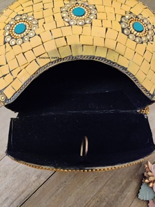 Yellow <b>Stone</b> and Metal Clutch Bag for Daily Use Handmade Evening Purse with Decorative <b>Stone</b> Inlay and Durable Metal Frame - Product Image 4