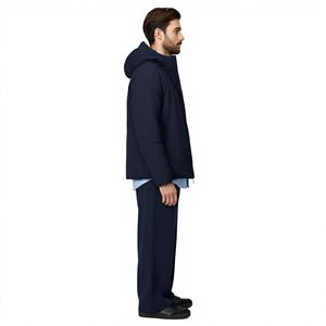 Chaqueta con capucha azul marino para hombre, a prueba de viento, con cierre, ligera y deportiva para otoño. - Product Image 3