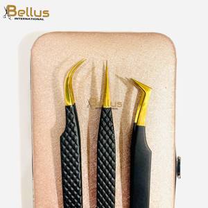 Bellus International Black Gold Diamond Grip Smooth Tip Volume Lash Tweezers Stainless Steel Eyelash Eyebrow Use Custom Logo OEM - Product Image 5