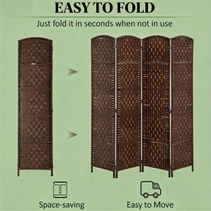 Four-Panels Brown Folding Privacy <b>Screen</b> Bedroom Partition <b>Wall</b> Room Divider - Product Image 4