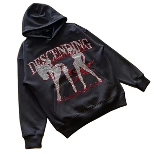 Fabricants de vêtements Sweat à capuche à strass épais Streetwear Logo personnalisé Sweat à capuche unisexe surdimensionné à strass pour hommes - Product Image 2