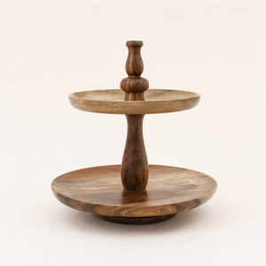 Handcrafted 2 Tier Wooden Cake Stand Eco-Friendly <b>Round</b> Solid Wood Tiered <b>Serving</b> <b>Tray</b> for Wedding Parties Birthdays - Product Image 1