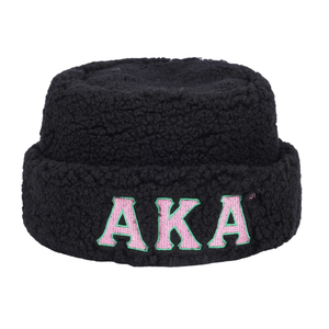 AKA Black Sherpa Beanie Hat Pink Embroidered Letter Warm <b>Winter</b> Knit <b>Cap</b> Soft Fleece Headwear Casual Fashion Hat for Men Women - Product Image 1