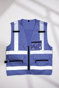 Gilet de sécurité réfléchissant bleu avec panneaux en maille et plusieurs poches pour les travaux de construction et de circulation - Product Image 4
