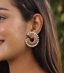 Red Enamel Kundan <b>Dangle</b> <b>Earrings</b> <b>Gold</b> Plated Pearl Handcrafted Bell Shape Vintage Indian Statement <b>Earrings</b> - Product Image 1