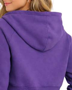Sudadera con capucha corta con cremallera para mujer, de manga larga, informal, de forro polar suave, estilo urbano, color morado, para otoño e invierno - Product Image 6