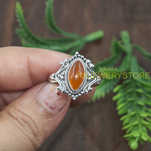 Natural Carnelian Gemstone <b>Ring</b> 925 Sterling <b>Silver</b> Handmade Boho <b>Statement</b> Vintage Marquise Cabochon Healing Crystal Jewelry - Product Image 6