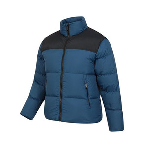 Men's Winter Down Puffer <b>Jacket</b> Blue Color Blocking Stand <b>Collar</b> Windproof Casual Zipper Closure Regular Fit - Product Image 2