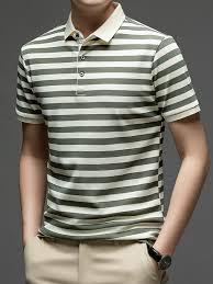 Camiseta Polo de Algodón para Hombre, Nueva Tendencia, Cuello en Contraste, Puños de Manga a Rayas, Moda Urbana, Tacto Suave, Prenda Esencial Diaria - Product Image 3