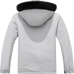 เสื้อแจ็คเก็ตพัฟเฟอร์มีฮู้ดสีเทาสำหรับผู้ชาย กันน้ำ ปิดด้วยซิป บุขนเทียม หนา อุ่น ใส่ได้ในฤดูหนาว สีพื้น ผ้าโพลีเอสเตอร์ - Product Image 2