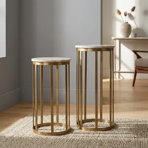 Modern Handmade Round Wooden Side <b>Table</b> with Iron Legs <b>Nesting</b> Design Rajasthan Living Room Furniture - Product Image 6