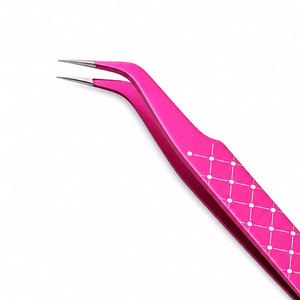 Pince à épiler courbée de précision rose en acier inoxydable à pointe lisse pour application d'extensions de cils - Product Image 4