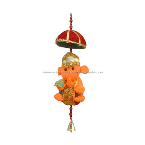 Carillon éolien en tissu de coton Lord Ganesha avec cloches Art traditionnel fait à la main pour le temple d'entrée et la décoration de la maison - Product Image 4