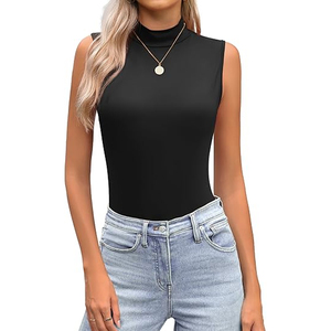 Body sans manches à col roulé pour femme, coupe ajustée, extensible, couleur unie, décontracté, basique, tendance, sur mesure, Spandex/Polyester - Product Image 5
