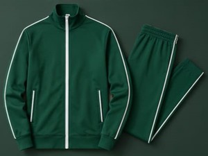 Unisex Green <b>Tracksuit</b> Set Full Sleeve Zipper Stand Collar Solid Color Breathable Polyester Autumn Casual Wear With Side Pockets - Product Image 1