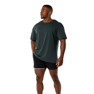 T-shirt à manches courtes pour homme, vert foncé, col rond, couleur unie, coupe décontractée, 100% coton, jersey respirant - Product Image 1