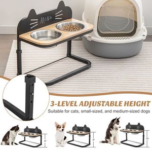 Distributeur automatique surélevé pour animaux de compagnie avec 2 bols en acier inoxydable, anti-fuite et durable, pour chats et chiens de petite à moyenne taille, idéal pour les voyages - Product Image 3