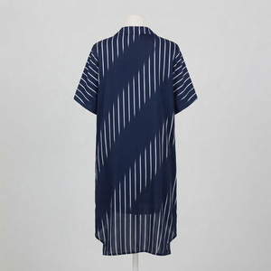 Women's Navy Blue Tie Dyed Striped Crew Neck <b>High</b> <b>Waist</b> 100% Cotton Quick Dry Swimwear 2 Piece Set Regular Fit Front - Product Image 3
