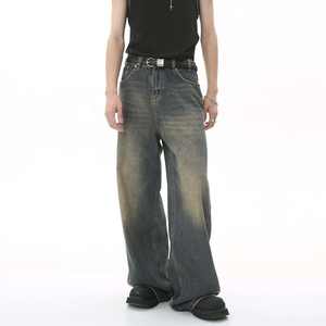 กางเกงยีนส์เดนิมแฟชั่นผู้ชายสไตล์วินเทจทรงตรงขากว้างไซส์ใหญ่พิเศษพร้อมโลโก้สั่งทำ - Product Image 1