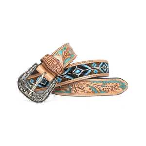 Cinturón Vaquero Occidental de Cuero Vacuno Argentino con Cuentas Premium, Diseño Floral Hecho a Mano, Unisex, Listo para Enviar, Cinturones a Precio de Fábrica - Product Image 1