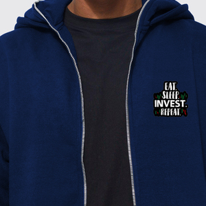Sweat-shirt à capuche bleu marine pour homme, imprimé « Manger, Dormir, Investir, Répéter », coupe classique, en molleton de coton, décontracté, respirant, pour l'hiver - Product Image 5