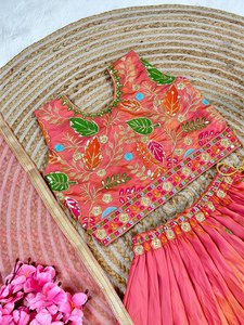 Nouvelle collection de festival, ensemble de lehenga choli en soie orange pour filles, prêt-à-porter, broderie, sans plis, longueur cheville - Product Image 5