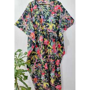 Robe maxi en coton doux de style indien ECH-320 Ethinic Craft Hub, manches courtes, imprimé floral, kaftan pour femmes, taille XL - Product Image 4