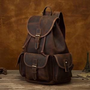 Heavy Duty Waterproof Genuine <b>Leather</b> Rucksack Vintage Anti-Theft <b>Laptop</b> <b>Backpack</b> for International Travel LBP-0347 - Product Image 2
