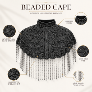 Capa de malla de lujo con lentejuelas cosidas a mano, cuello alto, bordado sólido y flecos largos de lentejuelas para ropa de noche y moda de alta costura - Product Image 6