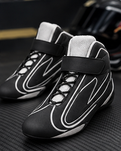 Bottes de sport karting/moto en cuir véritable noir, hauteur cheville, avec fermeture auto-agrippante, respirantes, légères, doublure Nomex, semelle extérieure en caoutchouc - Product Image 6