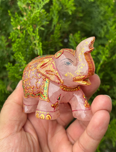 รูปปั้นช้างทำจากหินโรสควอตซ์สีชมพูวาดลายด้วยมือ ของตกแต่งบ้านสไตล์วาสตุ ของขวัญ - Product Image 5