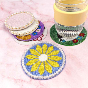 Elegant <b>Beaded</b> Cocktail <b>Coasters</b> with Non-Slip Base Luxury Table Accessory for Home Decor Handmade Glass Drinkware - Product Image 2