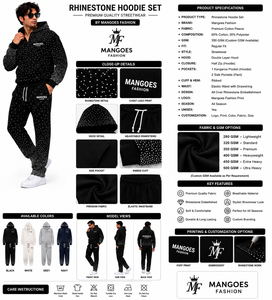 Custom Logo Rhinestone Eco-Friendly Solid Breathable Unisex Hoodie Sweatpants <b>Set</b> 100% Organic Cotton Regular Fit 2-in-1 Plus - Product Image 6