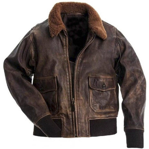 <b>Men's</b> Brown <b>Leather</b> Biker <b>Jacket</b> Polyester Lining Breathable Eco-Friendly Zipper Closure Stand Collar Winter Moto Coat Thick - Product Image 1