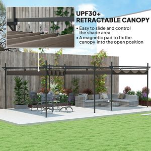 Pergola Retrattile in Metallo Impermeabile 3x4m per Giardino, Patio, Terrazza, Cortile, Ville e Cortili - Marrone - Product Image 4