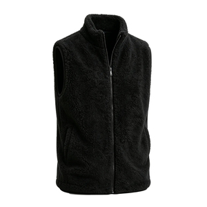 Gilet en fausse fourrure noire pour homme, fermeture éclair, col montant, sans manches, veste ODM imperméable, gilet chaud d'automne - Product Image 1