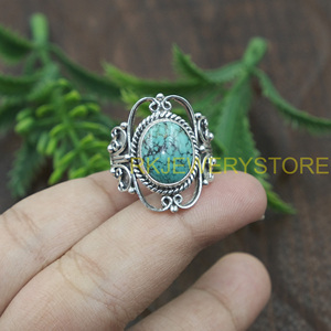 Irine Turquoise Handmade 925 Silver <b>Ring</b> Vintage Boho <b>Statement</b> <b>Ring</b> Natural Gemstone Jewelry Women Gift for Unisex Mom Him Her - Product Image 3