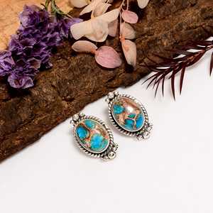 Blue Sea Sediment Jasper <b>Stud</b> <b>Earrings</b>, 925 Sterling <b>Silver</b> Vintage Boho <b>Earrings</b>, Natural Gemstone Jewelry Gift for Her - Product Image 6