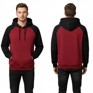 Sudaderas deportivas premium de dos tonos con mangas raglán, color granate y negro en contraste, sudaderas de alta calidad para hombre. - Product Image 4