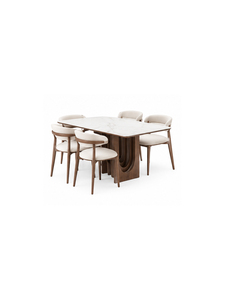 Modern Midcentury Solid Teak Wooden <b>Dining</b> Table Rectangle Marble Top <b>4</b> Seater Stable Design Home Furniture Set - Product Image 3