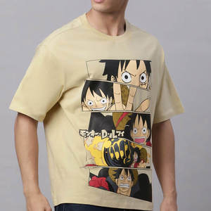 T-shirt ample beige pour homme, imprimé graphique manga One Piece Monkey D. Luffy, respirant, col rond, manches courtes - Product Image 4