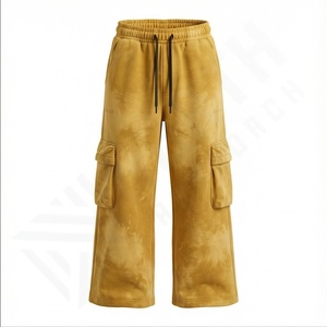 Personalizado de doble cintura de carga Streetwear pantalones de chándal sueltos pesados holgados peso pesado ácido lavado Vintage Flare sudor pantalones apilados hombres - Product Image 2