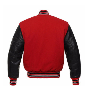 Custom Logo Varsity Jacket Men <b>Red</b> <b>Wool</b> Body Black Genuine Leather Sleeves Letterman Baseball Bomber Jacket - Product Image 2