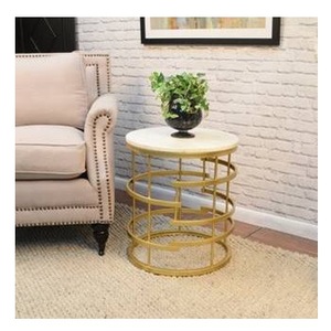 Creative Design Center <b>Table</b> Modern Furniture White <b>Marble</b> <b>Top</b> Round <b>Side</b> <b>Table</b> Gold Plated for Living Room, Hotel, Office - Product Image 1