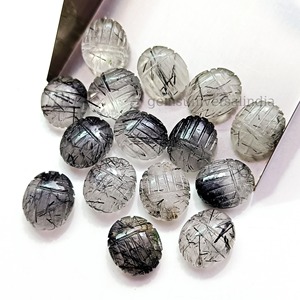 Cuarzo Rutilado Negro Natural de 12 mm, Escarabajo Egipcio Tallado a Mano, Piedra Preciosa Suelta para Joyería, Venta al por Mayor - Product Image 6