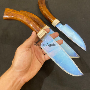 Couteau artisanal AashimAgate en opalite avec manche en bois, sculpture d'art de collection - Product Image 4