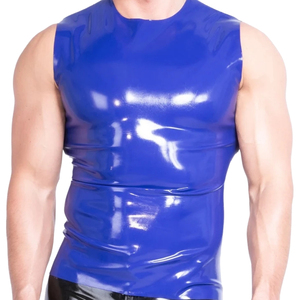 T-shirt sans manches pour homme, noir brillant, coupe ajustée, col rond, couleur unie, style gothique, vêtements décontractés - Product Image 5