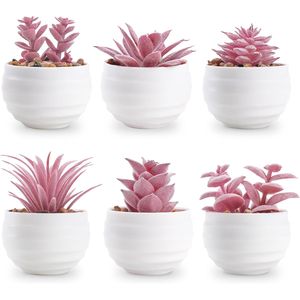 Set of 6 Small Artificial Pink Succulents with Pots for Girls' Room Decor Office Desk Accessories Women's Space-Fake Plants - Product Image 1