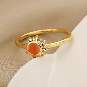 Wholesale 6 MM Natural Carnelian Gemstone Sunburst <b>Rings</b> - Gold Plated <b>Adjustable</b> <b>Ring</b> for Women Jewelry - Product Image 4